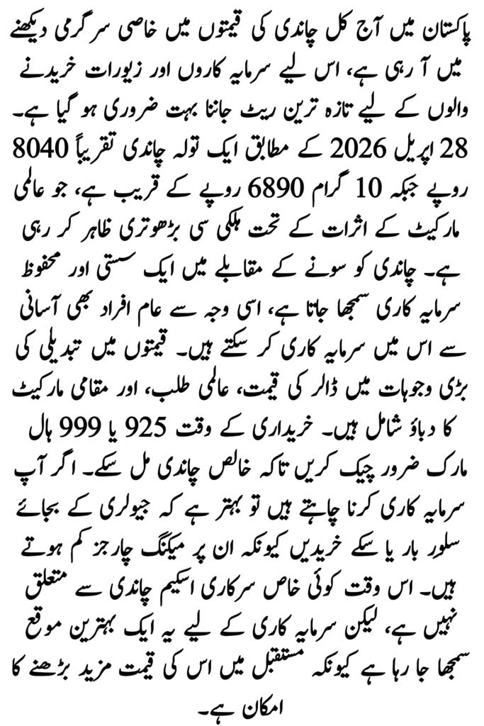 Latest Silver Rate in Pakistan